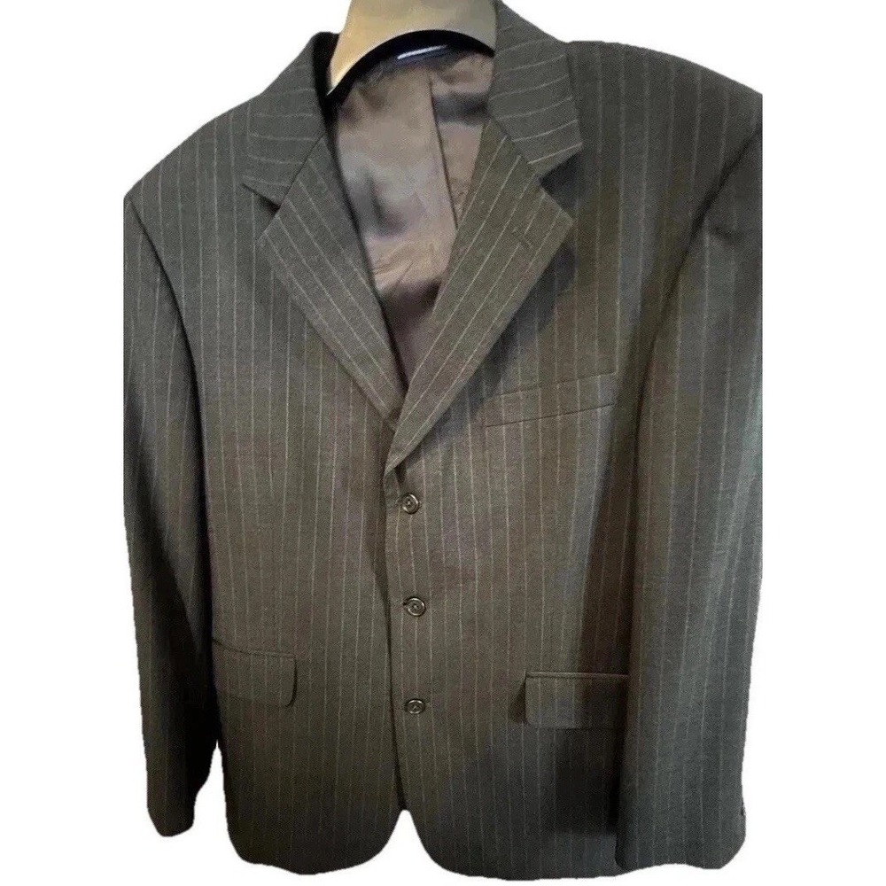 Men's Sport Coat 100% Wool 42S Black Charcoal Pinstripe Stafford